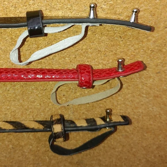 White House Black Market 3 Thin Textured Waist Belts Bows Black Red Animal Print - Picture 4 of 16